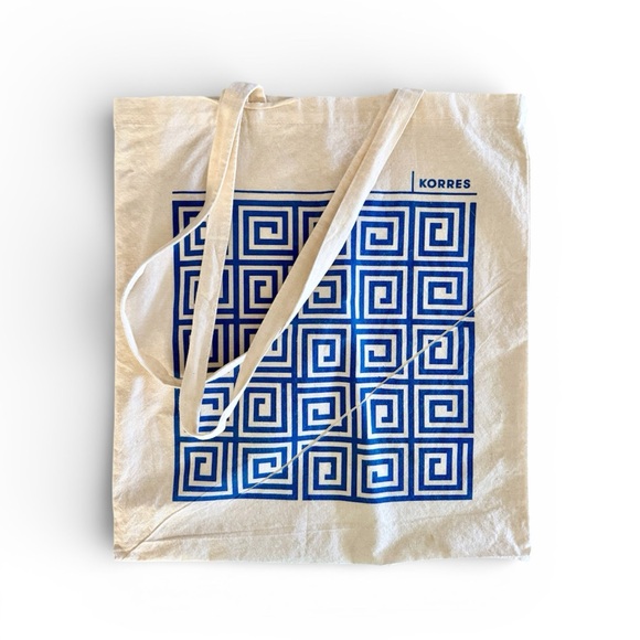 Korres Handbags - KORRES Cotton Canvas Blue Greek Key Pattern Book Bag Tote